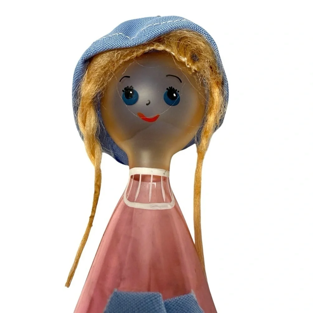 Vintage De Carlini Glass Christmas Ornament Pink Dutch Girl made in Italy